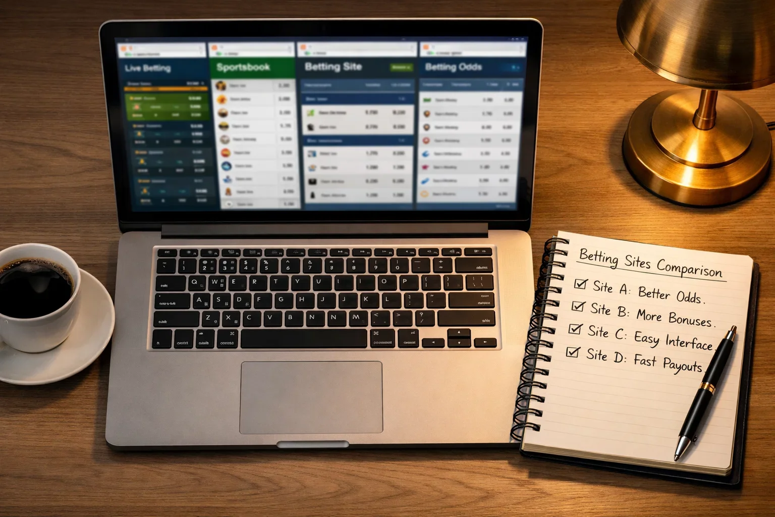 Laptop-Bildschirm zeigt verschiedene Krypto-Buchmacher-Webseiten nebeneinander